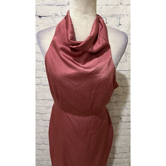 Cider Mauve Satin Elegant Halter Low back Formal Party Gown Dress Size Large - Picture 2 of 9